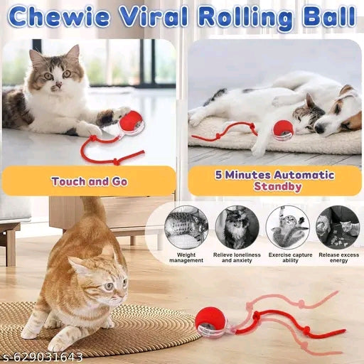Electric automatic rolling moving self play stimulation toy,smart pet chase toy,chase ball with tail rope for cats enrichment.